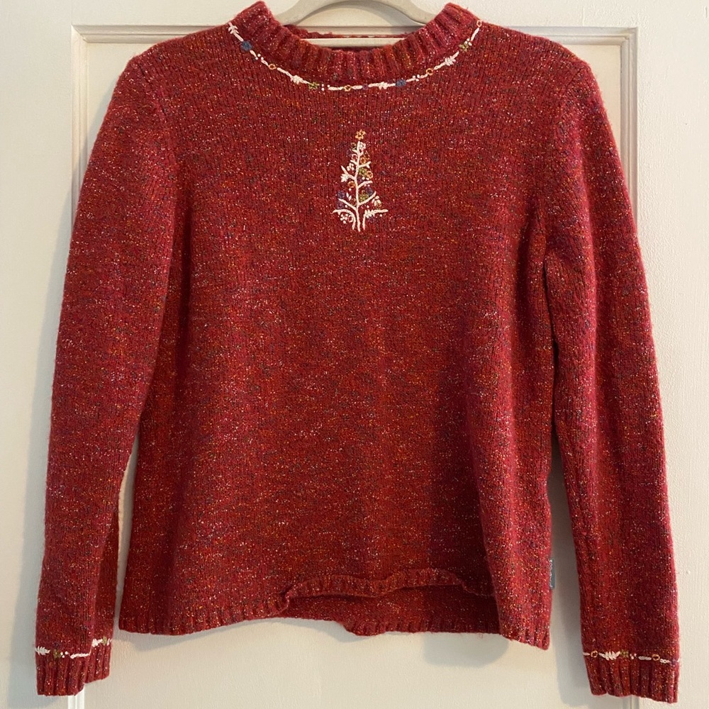 Vintage Woolrich Red Christmas Tree Wool Blend Sweater Size Large